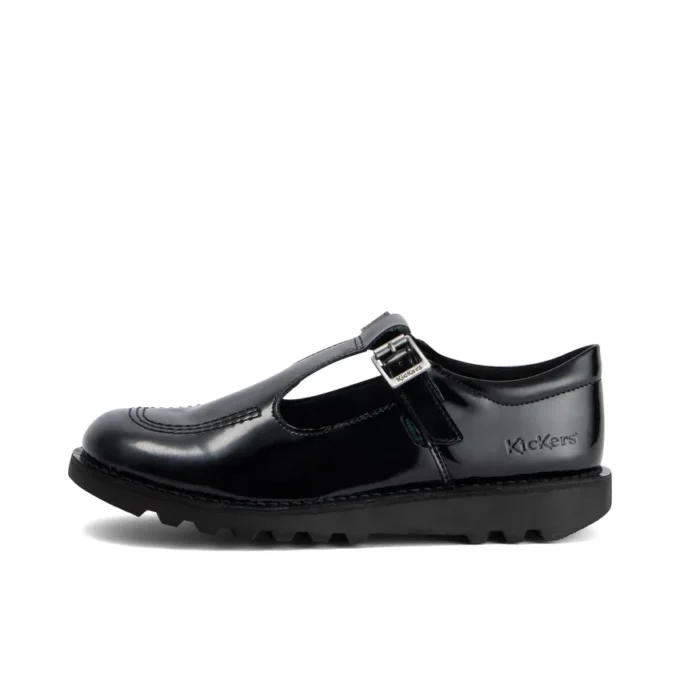 Jugend Damen Kick T-Bar Lederalternative Lackleder Schwarz