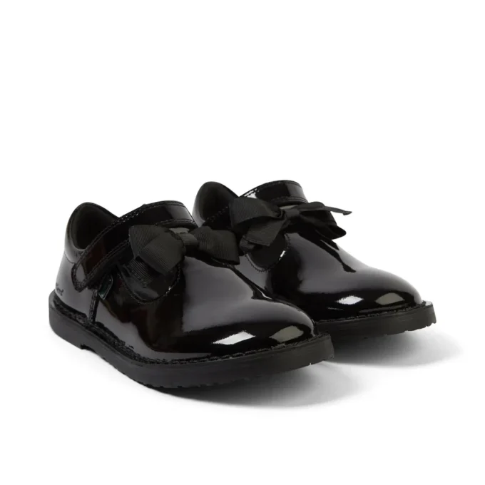Junior Mädchen Adlar T-Bar-Schleifenstiefel aus Lackleder, schwarz