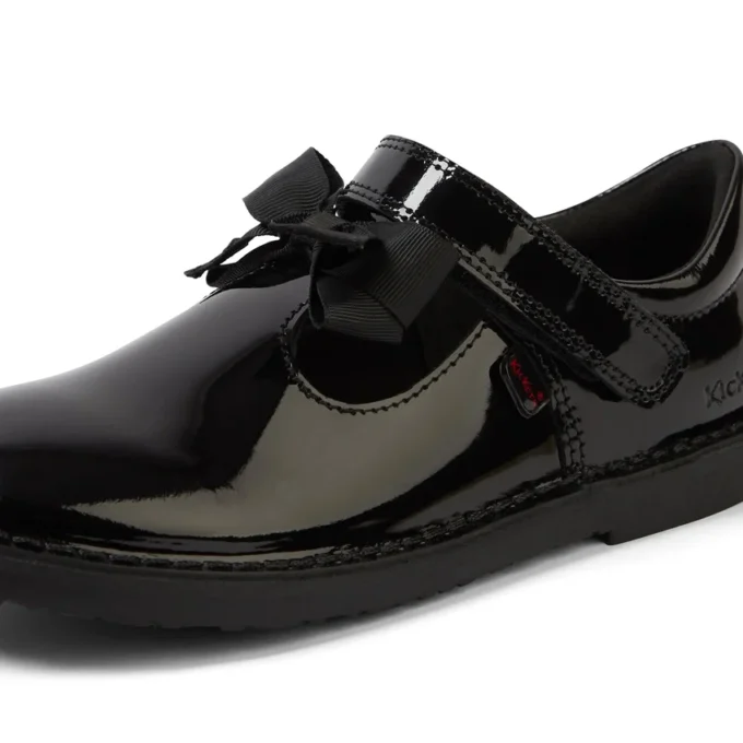 Junior Mädchen Adlar T-Bar-Schleifenstiefel aus Lackleder, schwarz