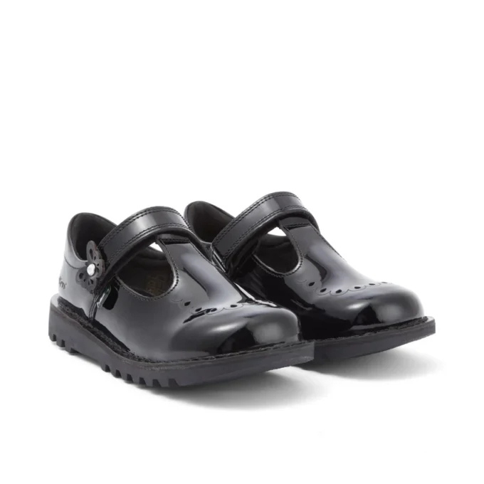 Junior Mädchen Kick T-Bar Bloom Lackleder Schwarz Junior Mädchen Kick T-Bar Bloom Lackleder Schwarz