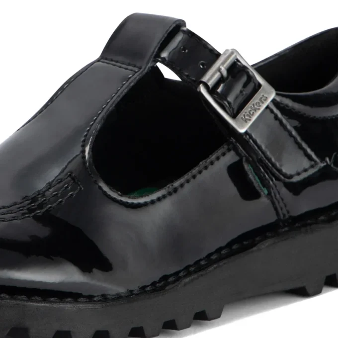 Junior Mädchen Kick T-Bar Lederalternative Lackleder Schwarz Junior Mädchen Kick T-Bar Lederalternative Lackleder Schwarz