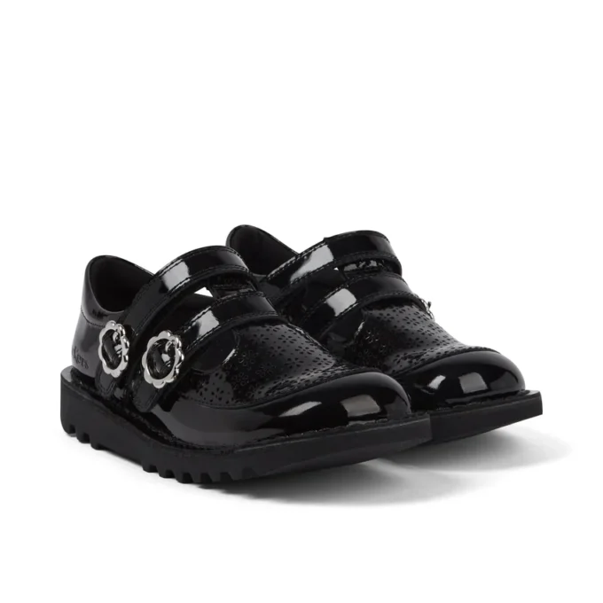 Junior Mädchen Kick T-Bar Meadow Lackleder Schwarz