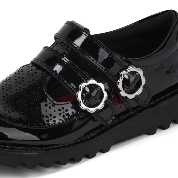 Junior Mädchen Kick T-Bar Meadow Lackleder Schwarz
