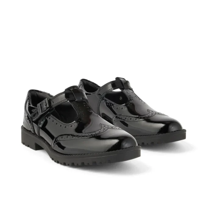 Junior Mädchen Lachly Brogue T-Bar Lackleder Schwarz Junior Mädchen Lachly Brogue T-Bar Lackleder Schwarz