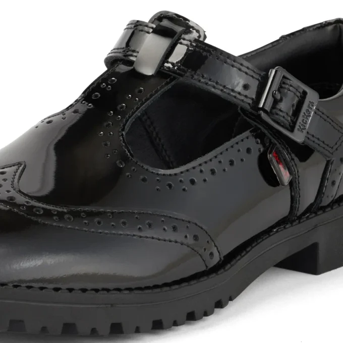 Junior Mädchen Lachly Brogue T-Bar Lackleder Schwarz Junior Mädchen Lachly Brogue T-Bar Lackleder Schwarz