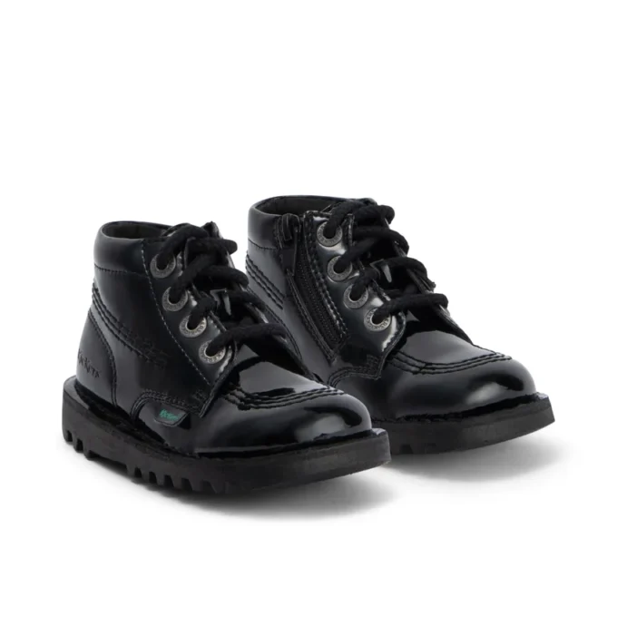 Kick Hi Zip für Mädchen im Kleinkindalter aus Lederimitat und Lackleder, schwarz Kick Hi Zip für Mädchen im Kleinkindalter aus Lederimitat und Lackleder, schwarz