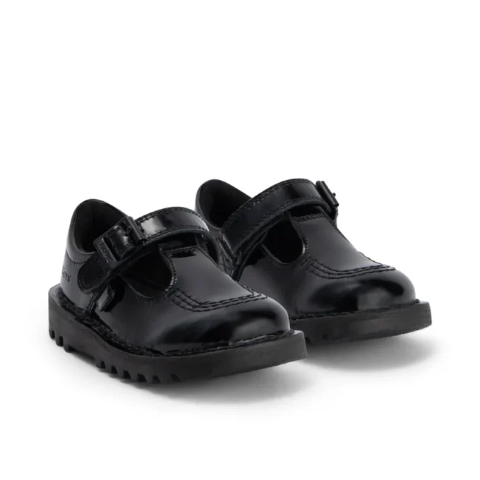 Kick T-Bar für Kleinkinder, Mädchen, Velours-Lackleder, schwarz Kick T-Bar für Kleinkinder, Mädchen, Velours-Lackleder, schwarz