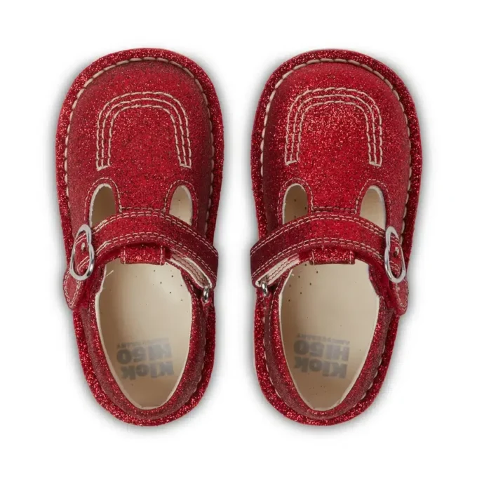 Kickers Unisex Kick T-Bar Glitzer-Schuhe für Kleinkinder, rot Kickers Unisex Kick T-Bar Glitzer-Schuhe für Kleinkinder, rot