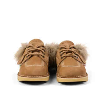 Unisex-Kick Mule-Pantolette für Erwachsene mit Fellbesatz, Mains, hellbraun